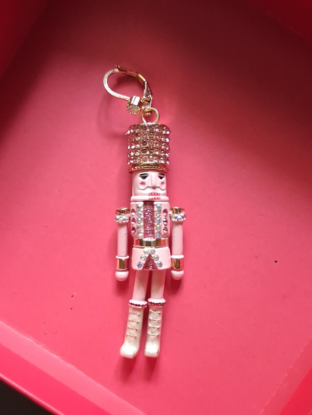Betsey Johnson Pink Rhinestone Nutcracker Charm Keychain